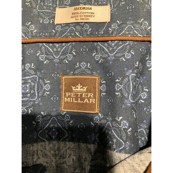 Peter Millar Button Up Shirt MEDIUM Mens Long Sleeve Blue Print - Picture 7 of 8